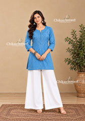 Sahiba Rayon Short Chikankari Kurti - Powder Blue