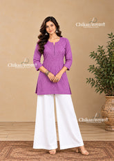 Sahiba Rayon Short Chikankari Kurti - Purple