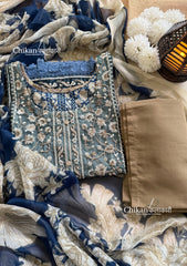 Sahira Olive Green Cotton Straight Suit Set With Dupatta - Blue
