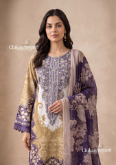 Sahira Beige Cotton Straight Suit Set With Dupatta - Purple