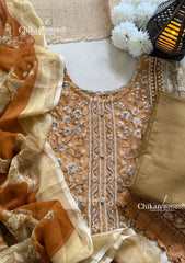 Sahira Beige Cotton Straight Suit Set With Dupatta