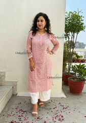 Sanya Brown Organza Jaal Chikankari Kurti