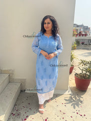 Sazia Premium Kota Chikankari Kurti - Powder Blue