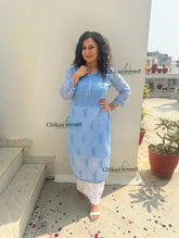 Sazia Premium Kota Chikankari Kurti - Powder Blue