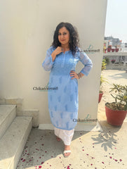 Sazia Premium Kota Chikankari Kurti - Powder Blue