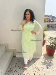 Sazia Premium Kota Chikankari Kurti - Light Green