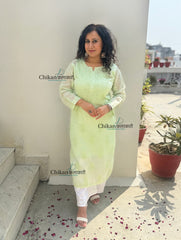 Sazia Premium Kota Chikankari Kurti - Light Green