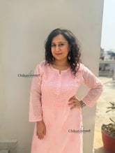 Sazia Premium Kota Chikankari Kurti - Peachy Pink