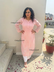 Sazia Premium Kota Chikankari Kurti - Peachy Pink