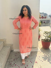 Sazia Premium Kota Chikankari Kurti - Rust