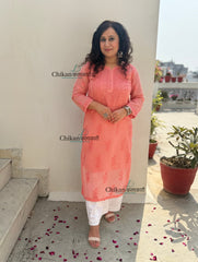 Sazia Premium Kota Chikankari Kurti - Rust