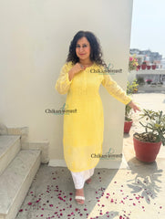Sazia Premium Kota Chikankari Kurti - Yellow