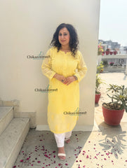 Sazia Premium Kota Chikankari Kurti - Yellow