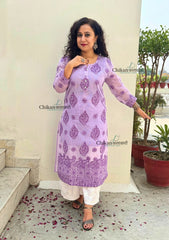 Sazia Premium Kota Chikankari Kurti - Purple