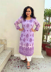 Sazia Premium Kota Chikankari Kurti - Purple