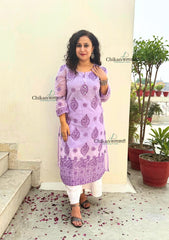 Sazia Premium Kota Chikankari Kurti - Purple