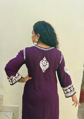 Seerat Modal Chikankari Kurti - Wine