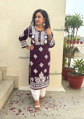 Seerat Modal Chikankari Kurti - Wine