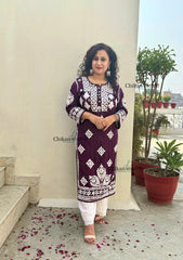 Seerat Modal Chikankari Kurti - Wine