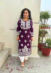Seerat Modal Chikankari Kurti - Wine