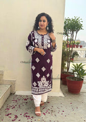 Seerat Modal Chikankari Kurti - Wine