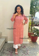Sehar Viscose Chikankari Kurti - Brown