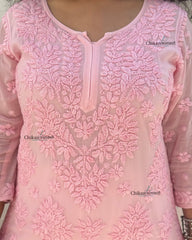 Sehar Viscose Chikankari Kurti - Pink