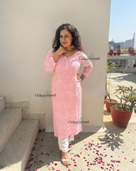 Sehar Viscose Chikankari Kurti - Pink