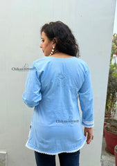 Shanaya Short Chikankari Kurti - Powder Blue