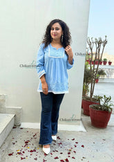 Shanaya Short Chikankari Kurti - Powder Blue