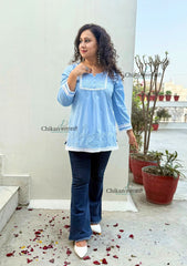 Shanaya Short Chikankari Kurti - Powder Blue