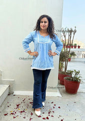 Shanaya Short Chikankari Kurti - Powder Blue