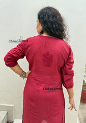 Sitara Chanderi Chikankari Kurti - Maroon