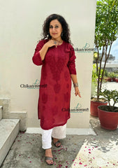 Sitara Chanderi Chikankari Kurti - Maroon