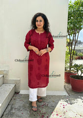 Sitara Chanderi Chikankari Kurti - Maroon