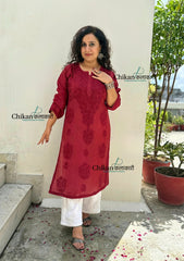 Sitara Chanderi Chikankari Kurti - Maroon