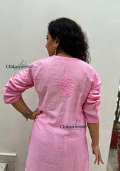 Sitara Chanderi Chikankari Kurti - Pink