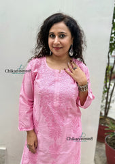Sitara Chanderi Chikankari Kurti - Pink
