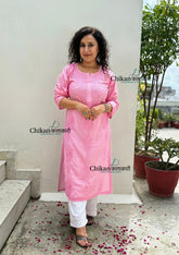 Sitara Chanderi Chikankari Kurti - Pink