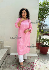 Sitara Chanderi Chikankari Kurti - Pink