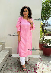 Sitara Chanderi Chikankari Kurti - Pink