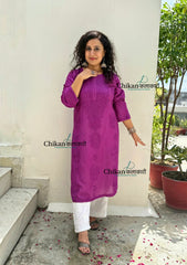 Sitara Chanderi Chikankari Kurti - Purple