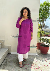 Sitara Chanderi Chikankari Kurti - Purple