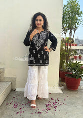 Tanisha Short Rayon Chikankari Kurti - Black