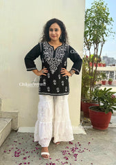 Tanisha Short Rayon Chikankari Kurti - Black