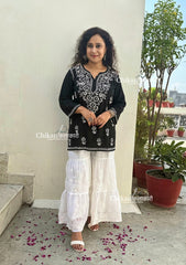 Tanisha Short Rayon Chikankari Kurti - Black