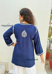 Tanisha Rayon Short Chikankari Kurti - Blue