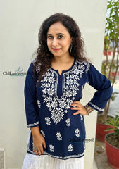 Tanisha Rayon Short Chikankari Kurti - Blue