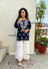 Tanisha Rayon Short Chikankari Kurti - Blue