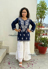 Tanisha Rayon Short Chikankari Kurti - Blue
